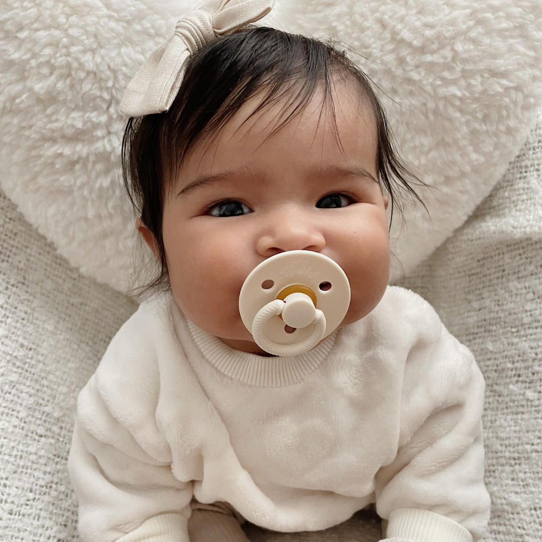*NEW SIZE* Itzy Soother™ Natural Rubber Paci Sets: Coconut + Toast