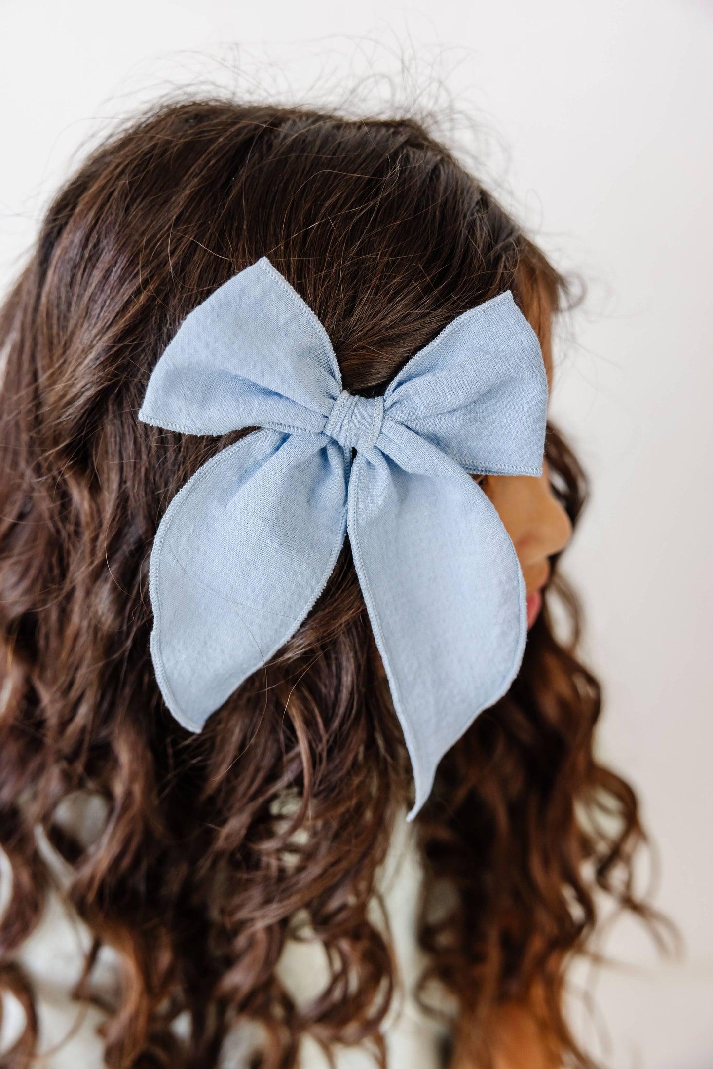 Seersucker Check Claire Bow, Blue: Oversized Clip