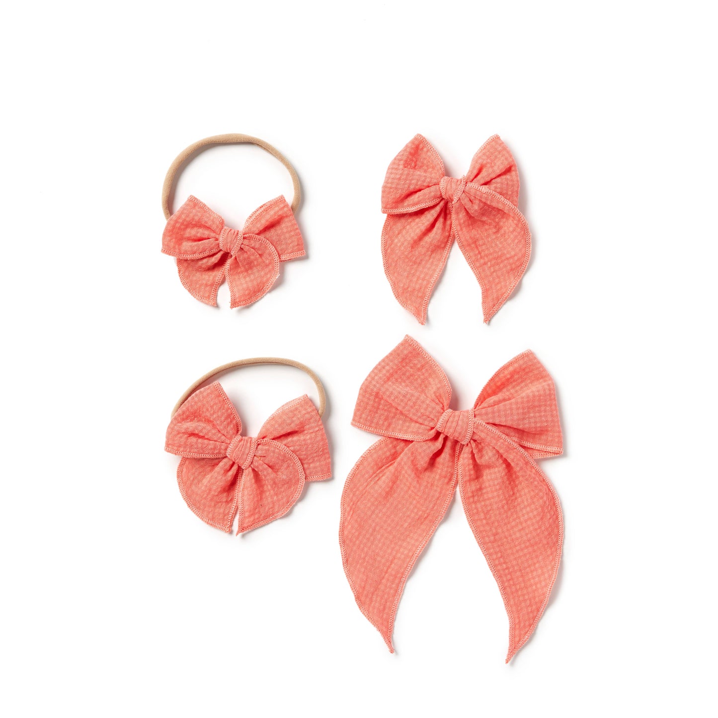 Seersucker Check Claire Bow, Coral: Oversized Clip