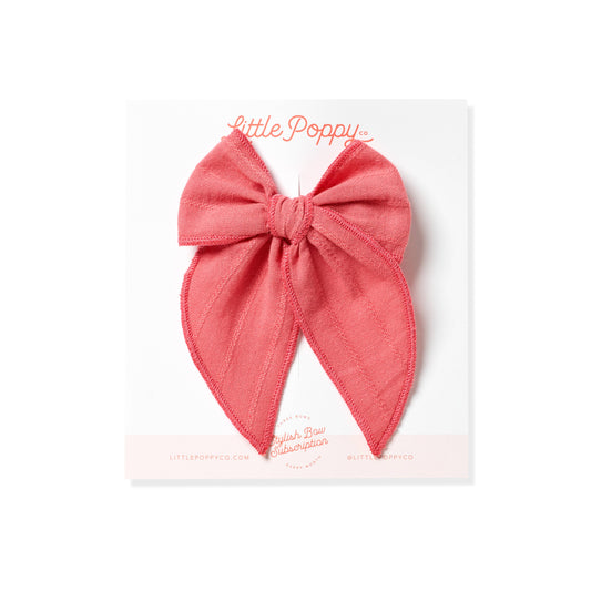 Antique Coral - Embroidered Stripe Claire Bow: Original Clip