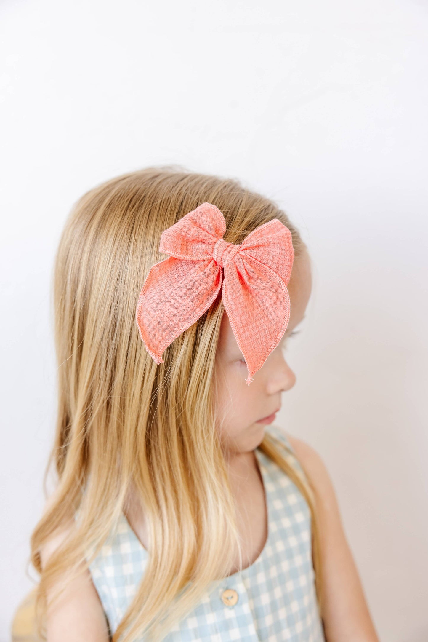 Seersucker Check Claire Bow, Coral: Original Nylon