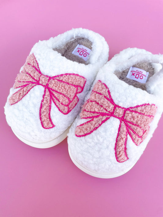 Toddler/Kids Pink Bow Slippers: Large