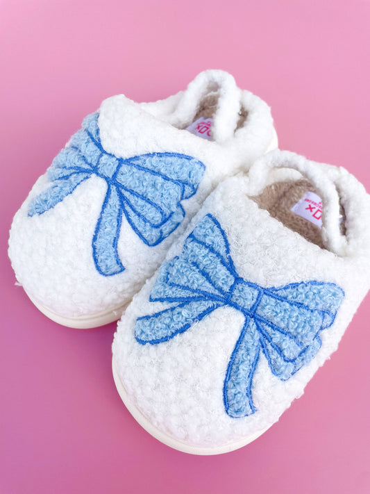 Toddler/Kids Blue Bow Slippers: Large