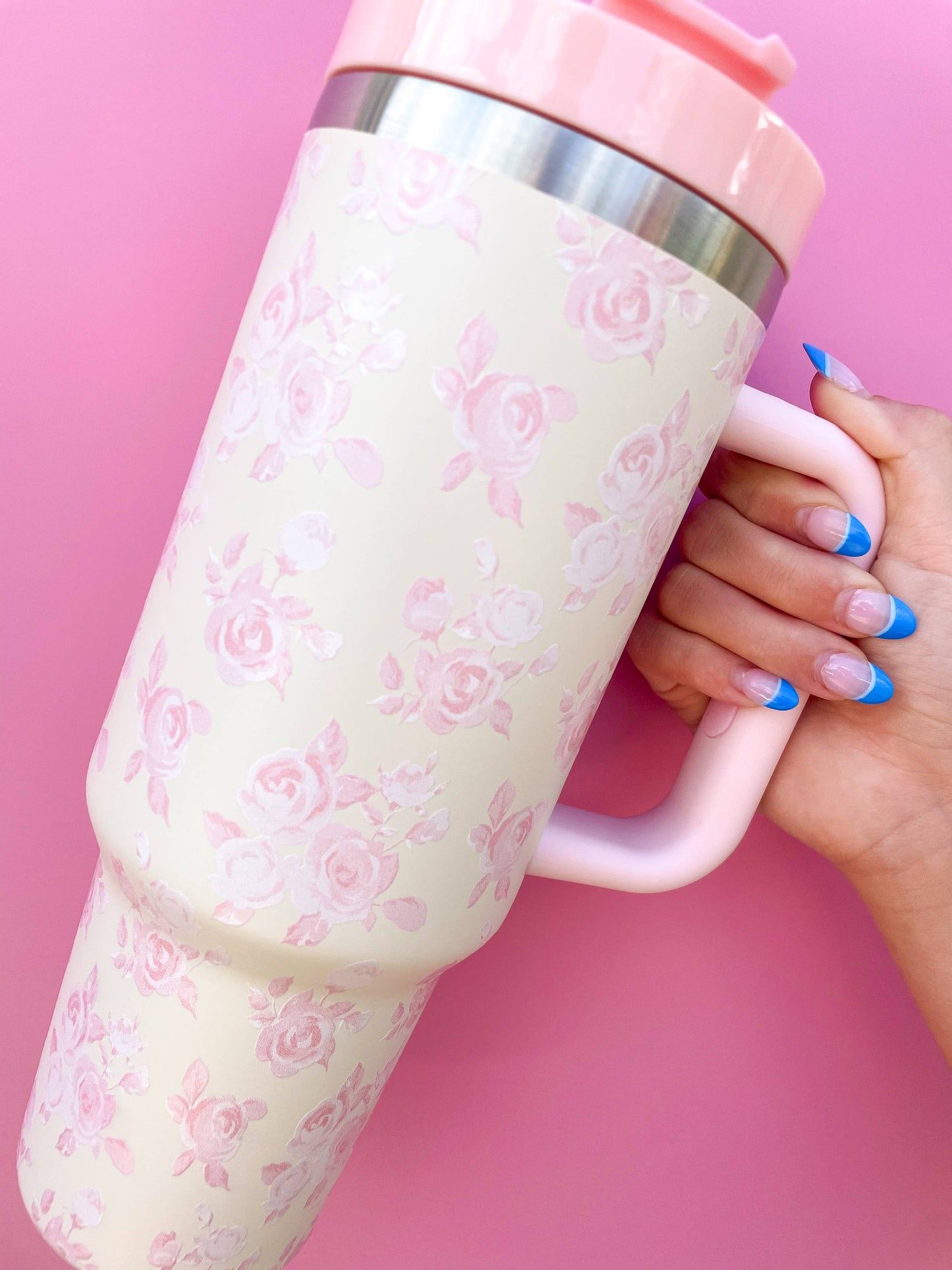 Cream & Pink Floral 40oz Tumbler