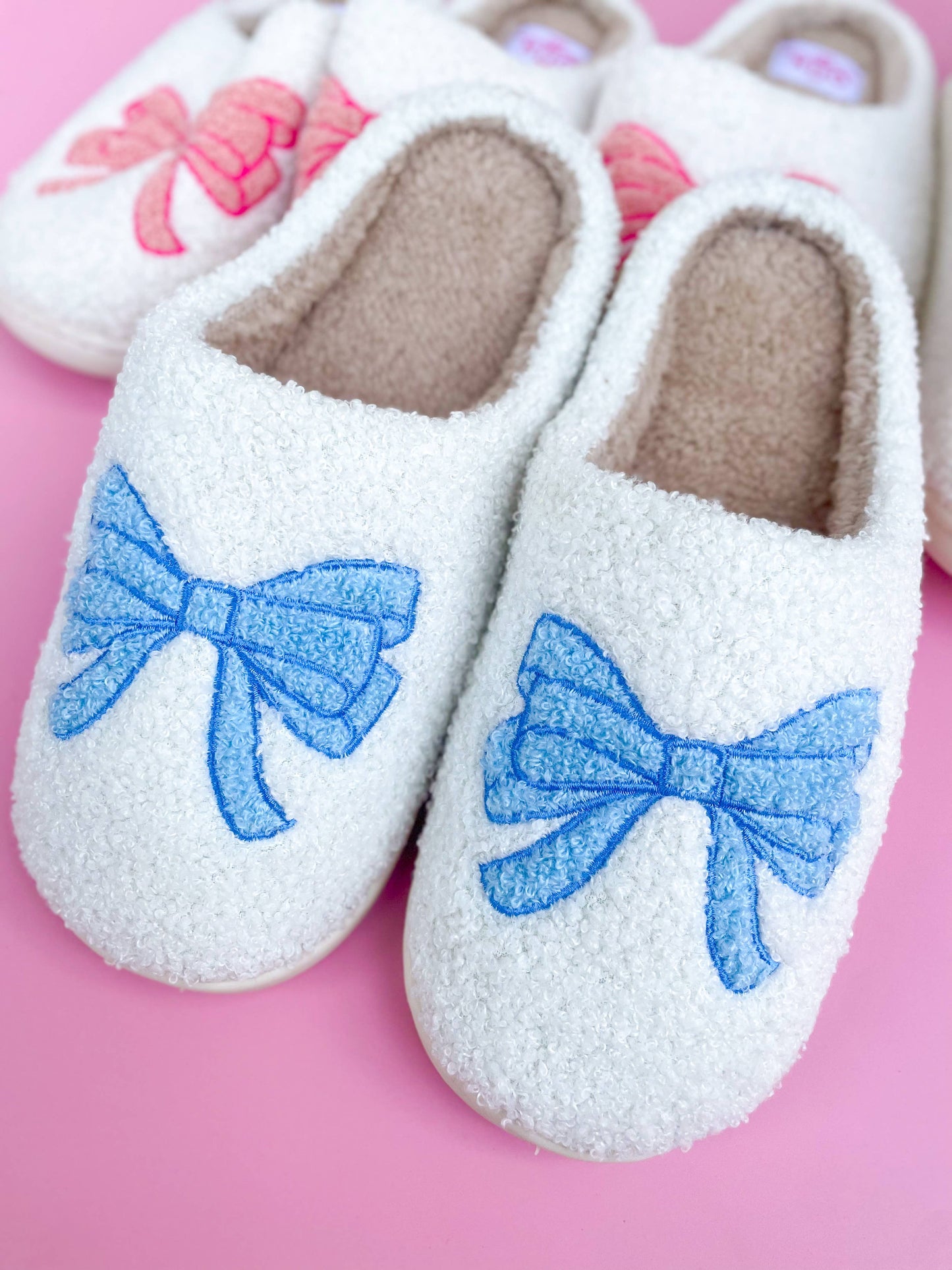 Blue Bow Slippers: Large