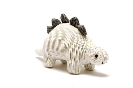 Organic White Cotton Knit Stegosaurus Rattle