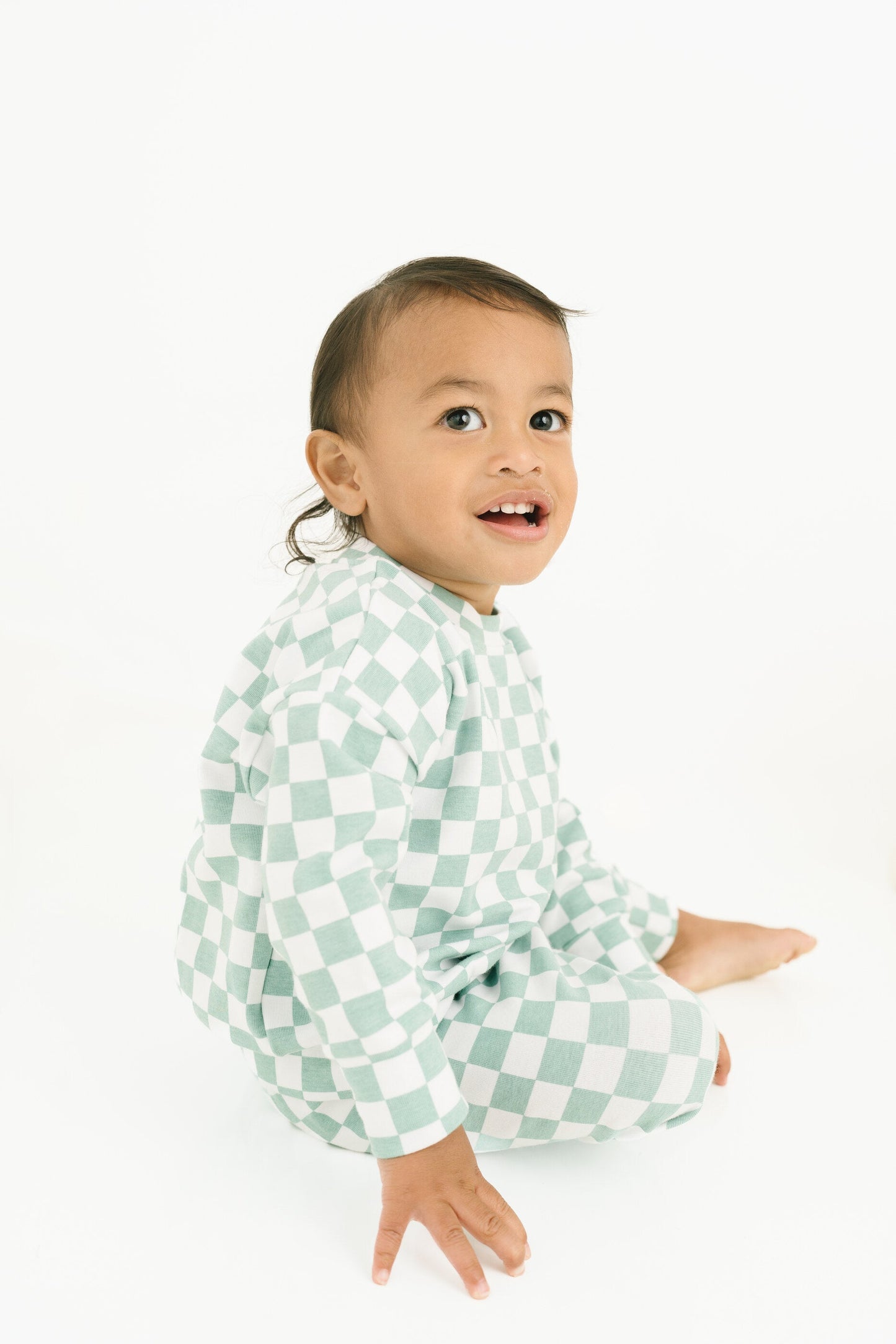 Seafoam Checkered Crewneck Set