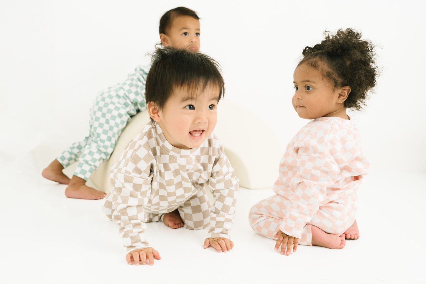 Beige Checkered Crewneck Set