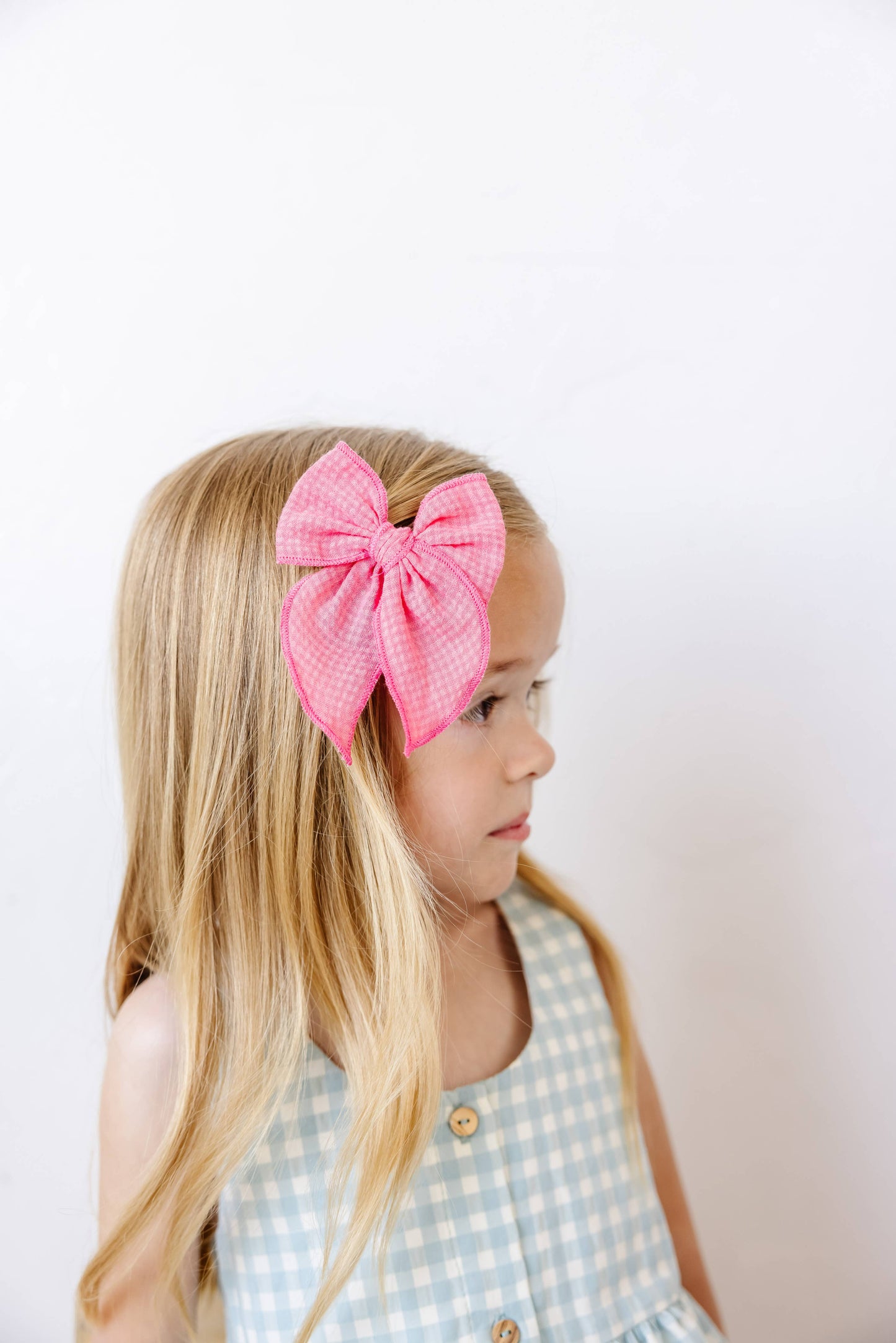 Seersucker Check Claire Bow, Dark Pink: Oversized Clip