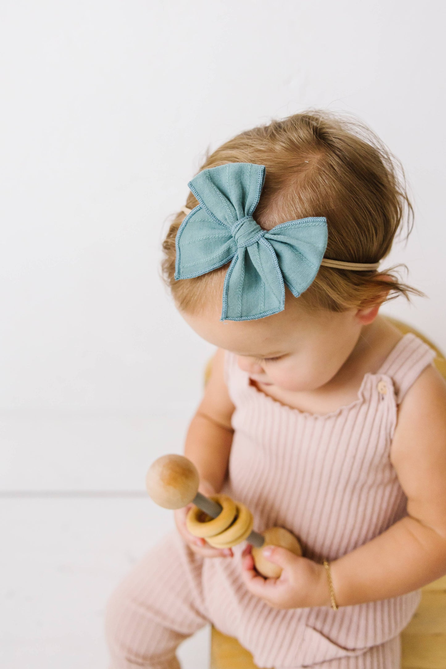 Teal - Embroidered Stripe Claire Bow: Oversized Clip