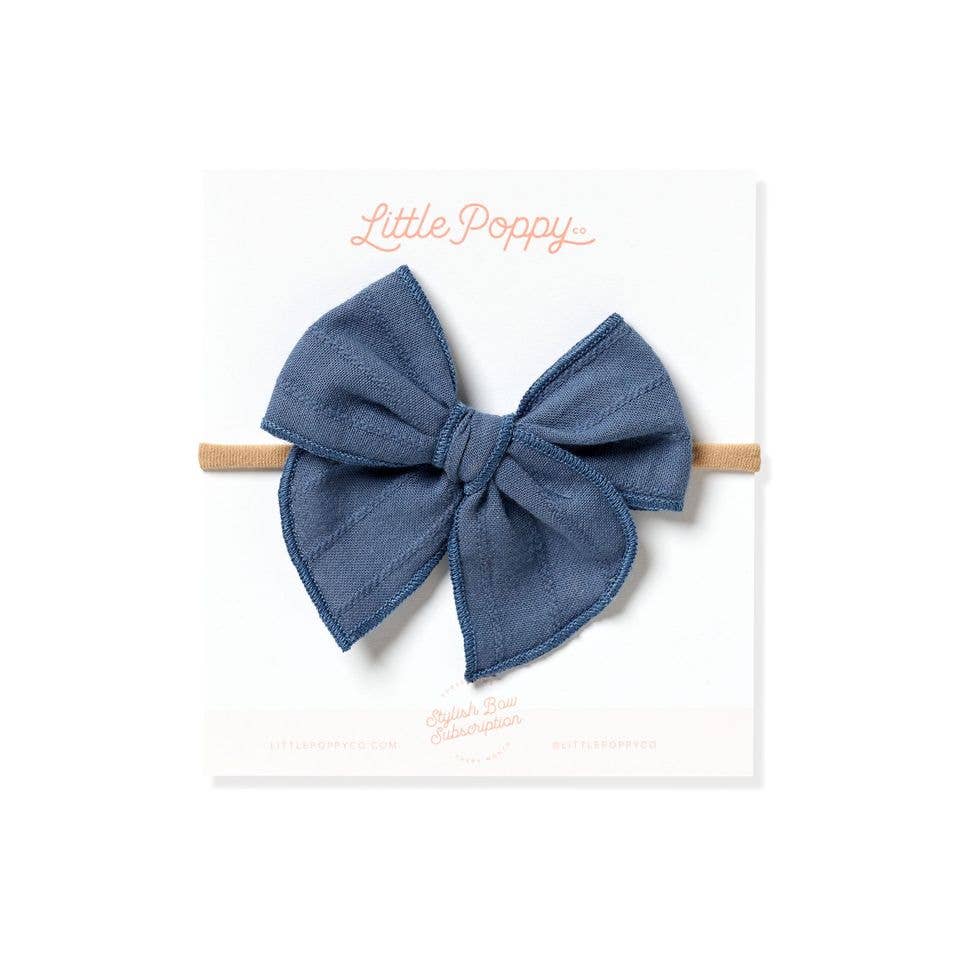 Denim Blue - Embroidered Stripe Claire Bow: Original Nylon